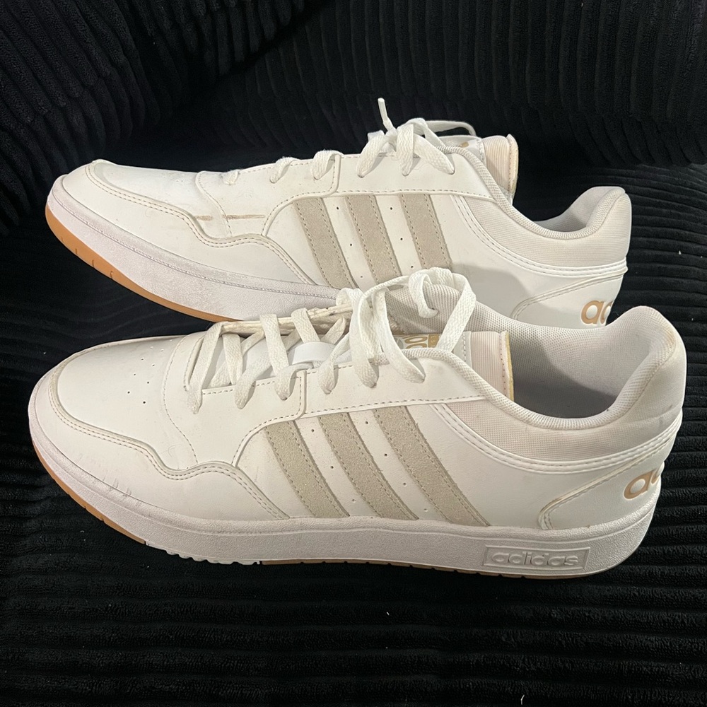 Adidas Hoops Men's White and Tan Basketball Sneakers